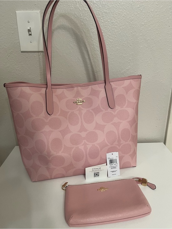 Coach Handbags - Coach Powder Pink City Tote with matching Pouch Wristlet